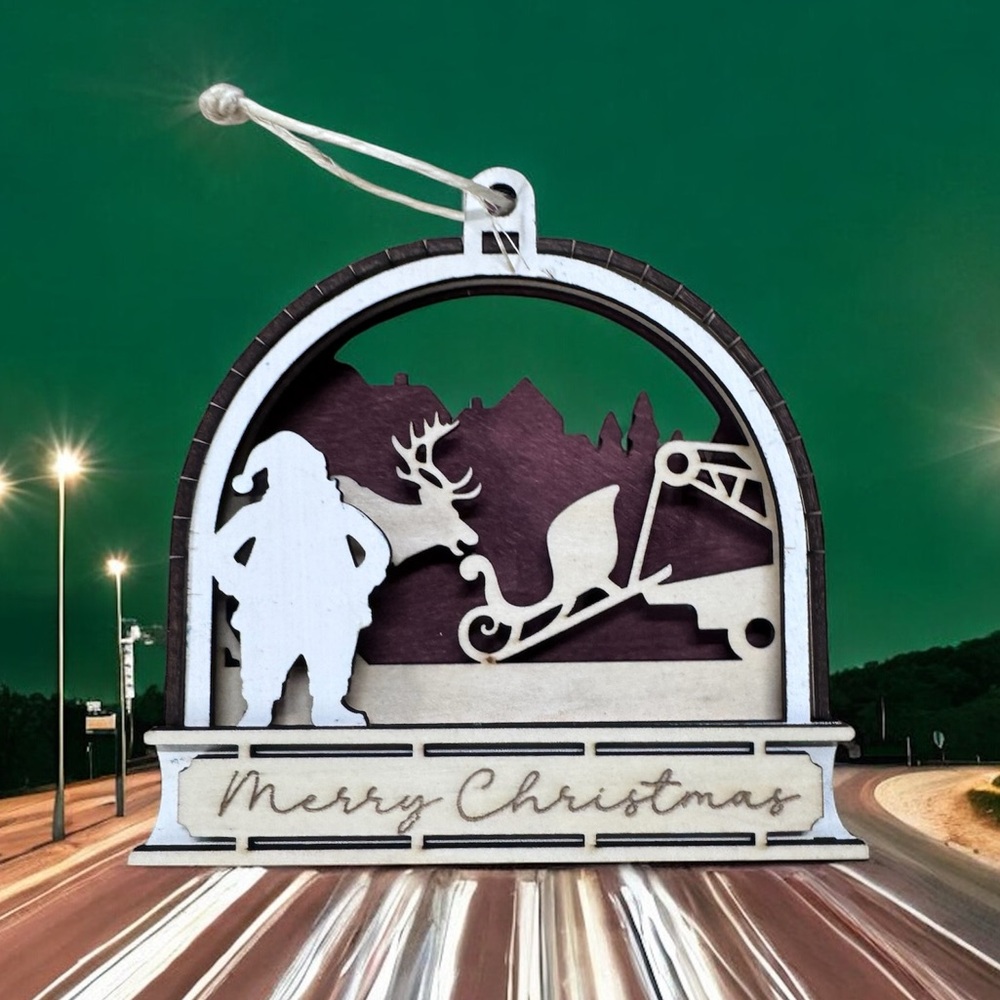 3/$20 Layered Wood Christmas Ornament – Reindeer Towing